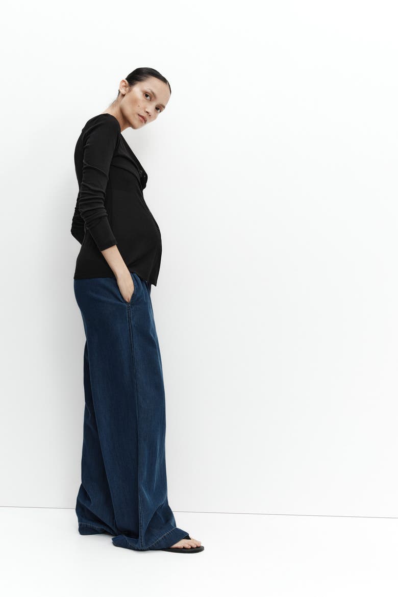 Mama Wide Paper Bag Trousers, Alternate, color, Dark denim blue