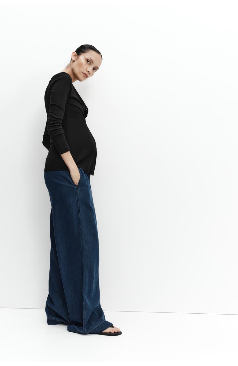 H&M Mama Wide Paper Bag Trousers, Alternate, color, Dark Denim Blue