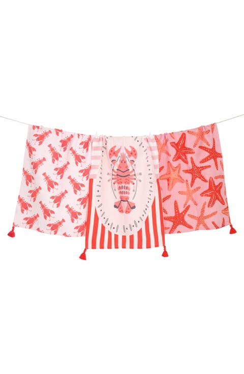 Set of Three Coastal Lobster Kitchen Towels