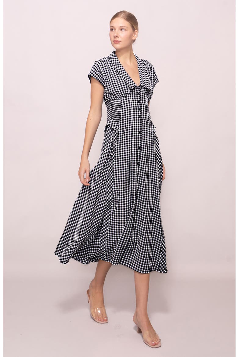Gingham Smocked Waist Maxi Dress, Alternate, color, BLACK WHITE GINGHAM