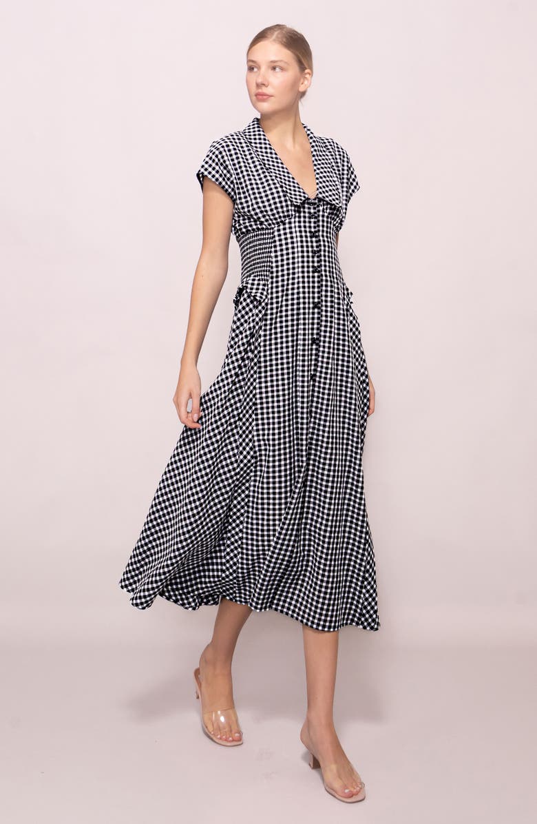 MELLODAY Gingham Smocked Waist Maxi Dress, Alternate, color, Black White Gingham