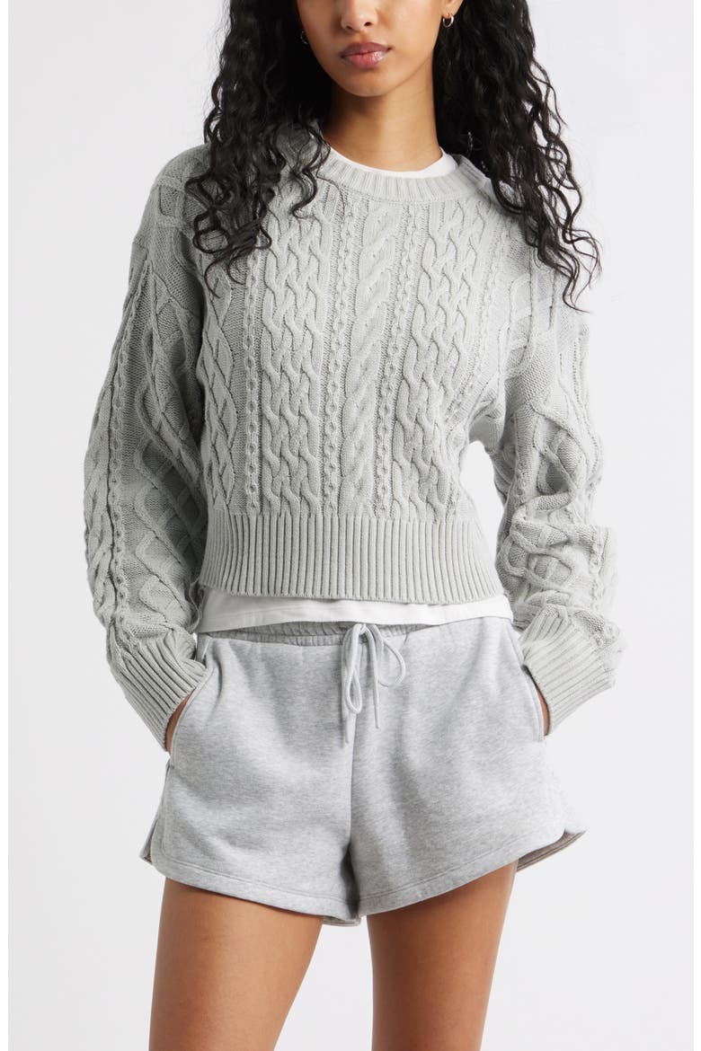 Cable Pullover Sweater, Main, color, GREY HEATHER