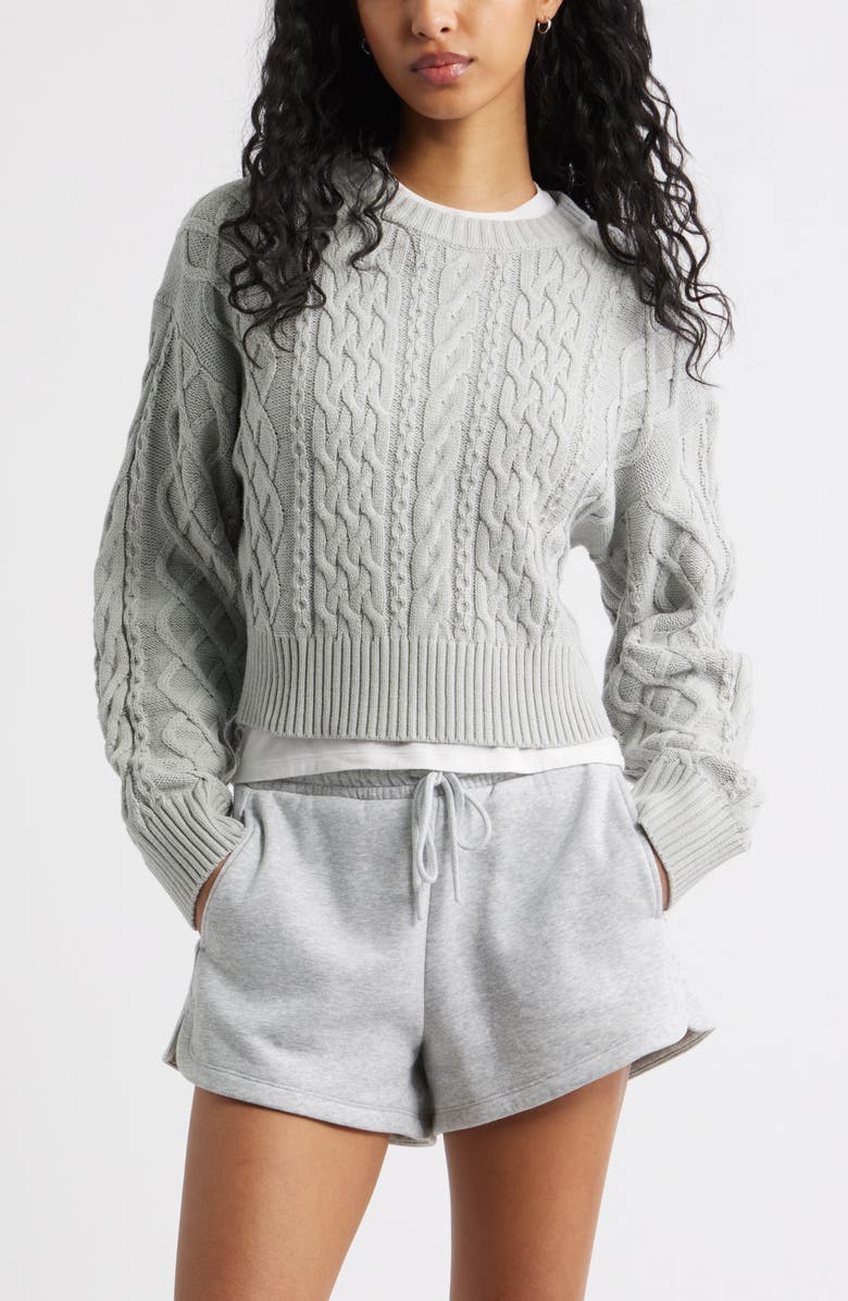 BP. Cable Pullover Sweater, Main, color, Grey Heather