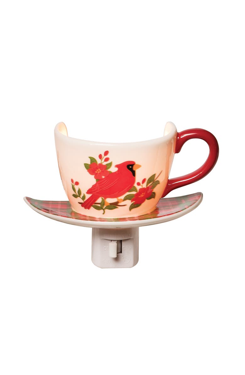 C&F Home Christmas Cardinal Bird Plug-In Teacup Night Light w/ Switch, Main, color, White