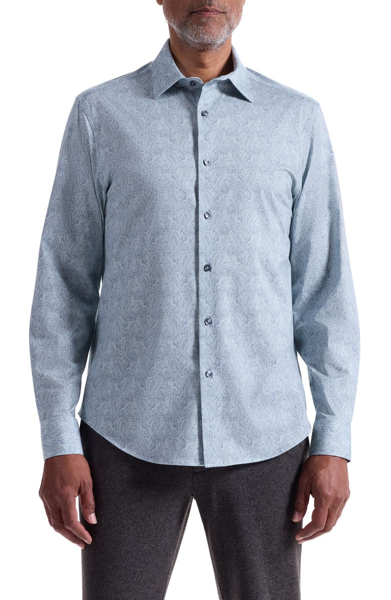 Bugatchi James OoohCotton<sup>®</sup> Paisley Button-Up Shirt, Main, color, Seafoam
