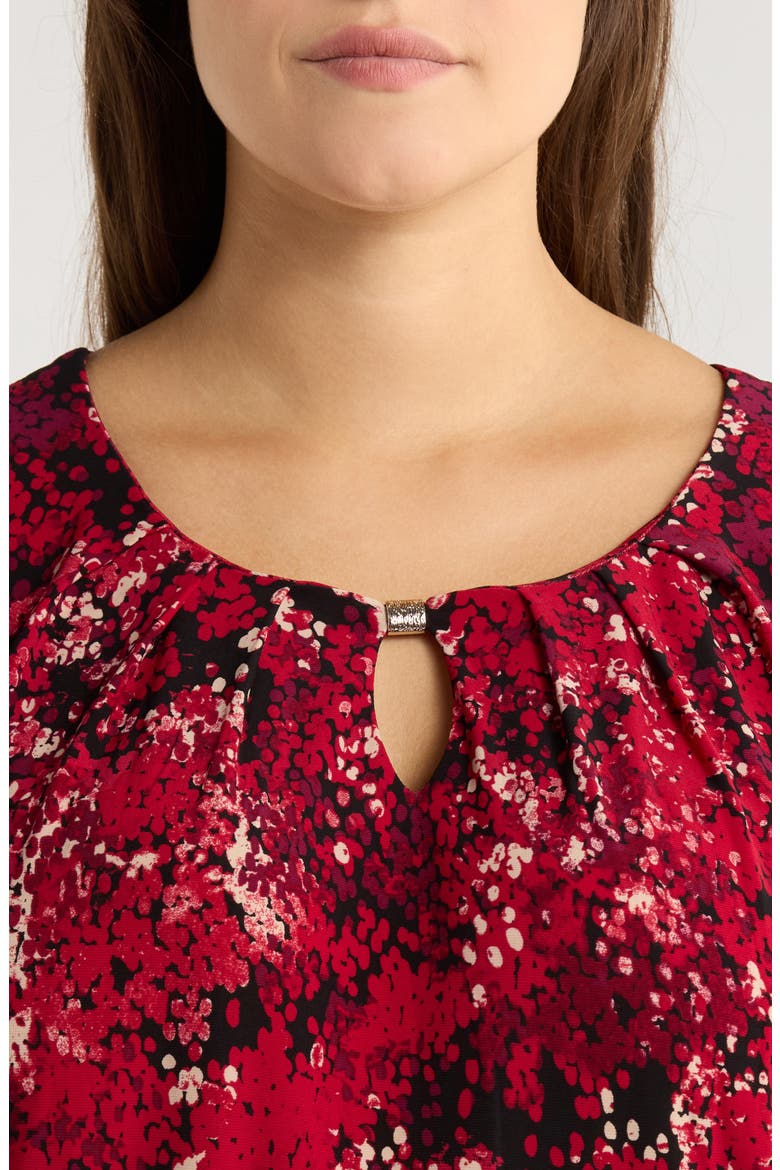 Pleated Three-Quarter Sleeve Top, Alternate, color, RED/ BLACK MULTI