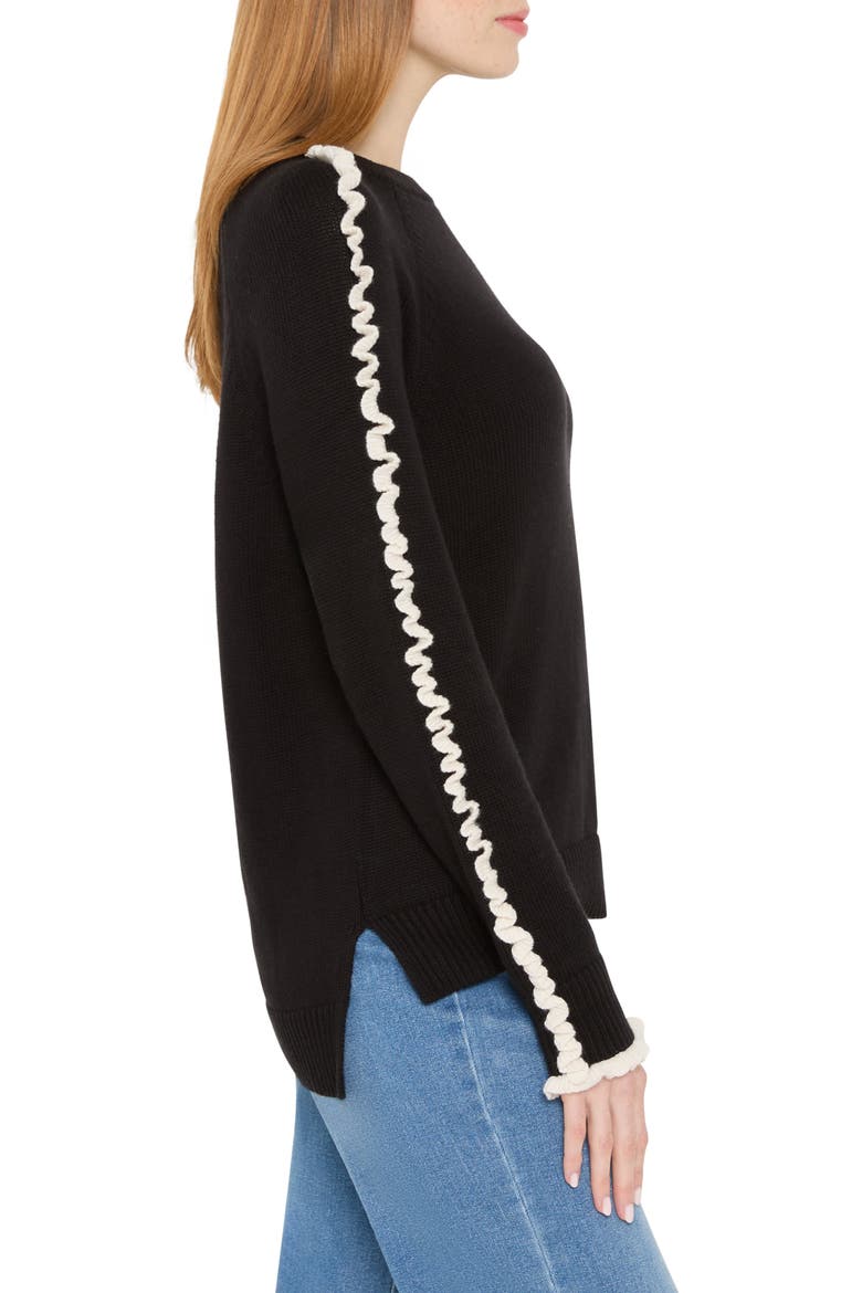 Ruffle Trim Cotton Blend Sweater, Alternate, color, BLACK ONYX