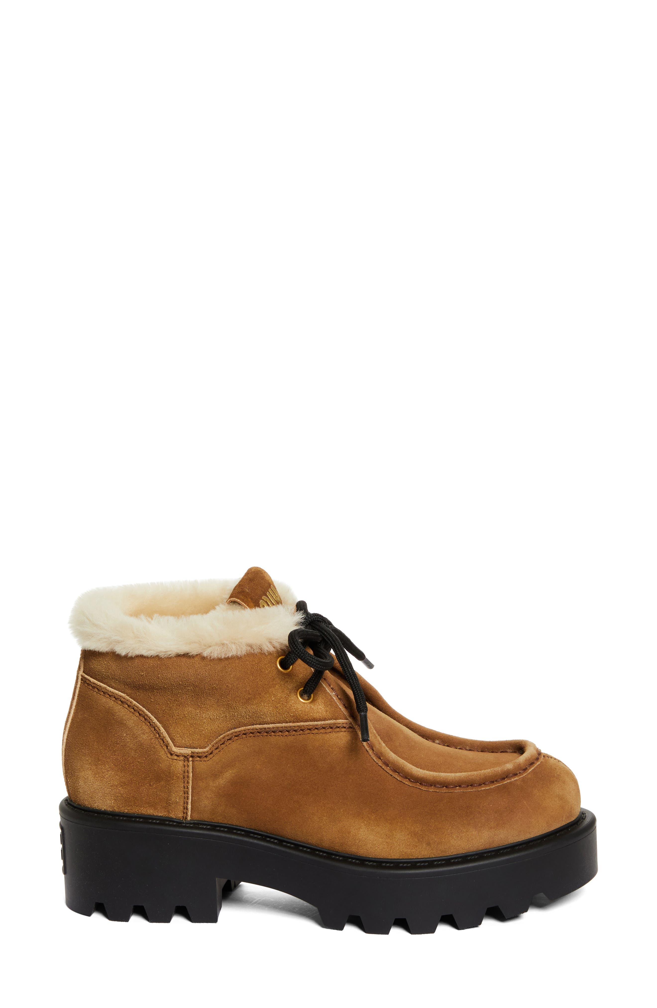Miu Miu Boyfriend Genuine Shearling Lined Chukka Boot, Alternate, color, Cannella
