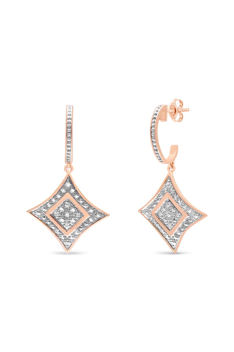 10K Rose Gold Plated Silver Round Diamond Cushion Dangle Earrings, Main, color, Pink