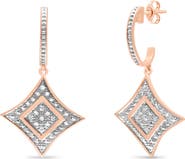 Haus of Brilliance 10K Rose Gold Plated Silver Round Diamond Cushion Dangle Earrings