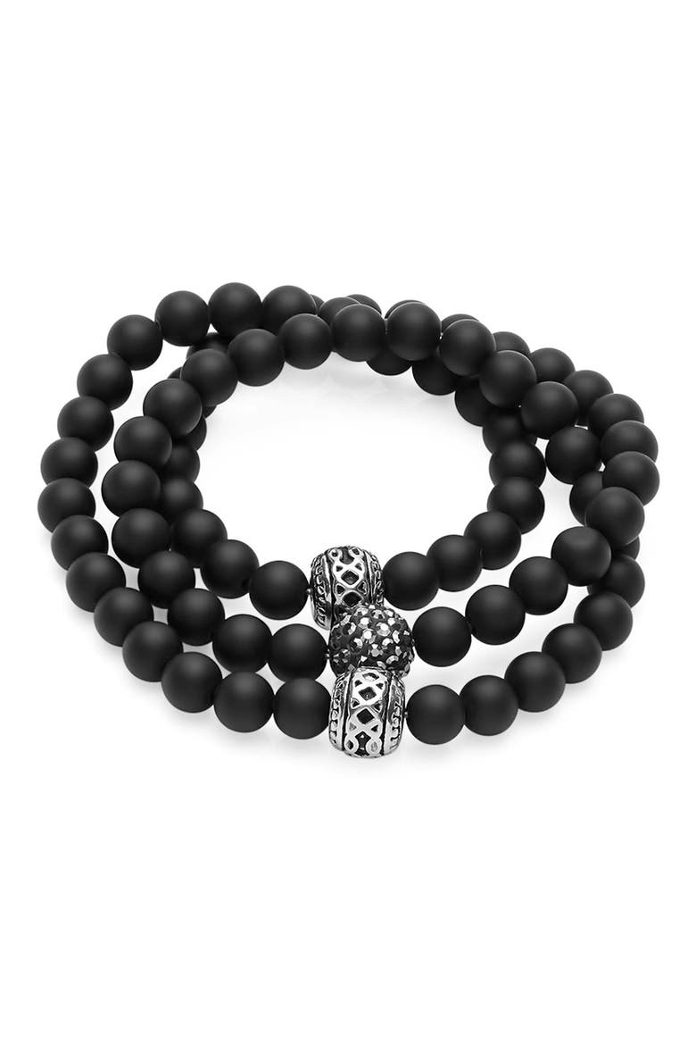 Men's Matte Bead Stretch Bracelets, Main, color, BLACK