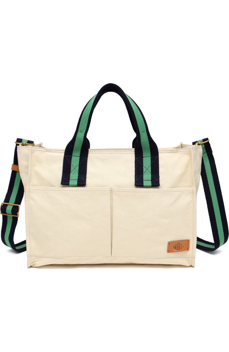 New Amsterdam Leatherworks Zinia Canvas Satchel, Main, color, Natural/ Kelly