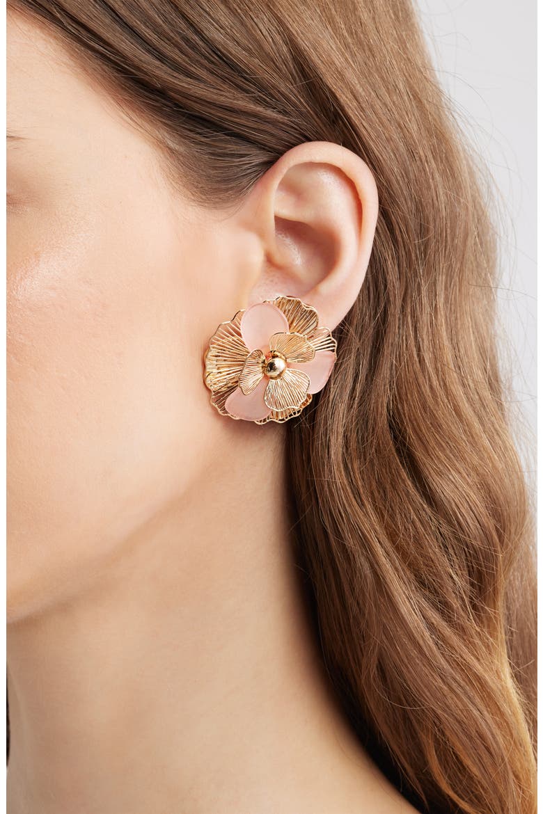 Mixed Petal Floral Earrings, Alternate, color, BLUSH- GOLD