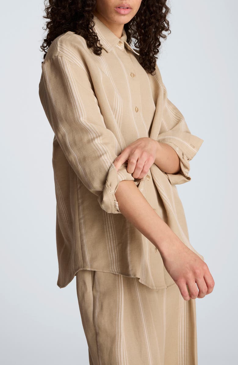 Kenneth Cole Stripe Button-Up Boyfriend Shirt, Alternate, color, Tlesstaup/ Wht