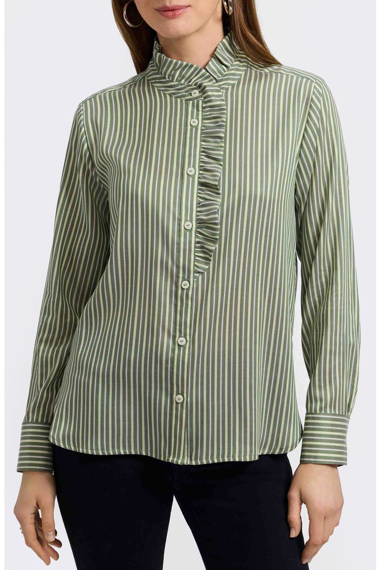 Sadie Stripe Ruffle Button-Up Shirt, Main, color, BASIL MULTI
