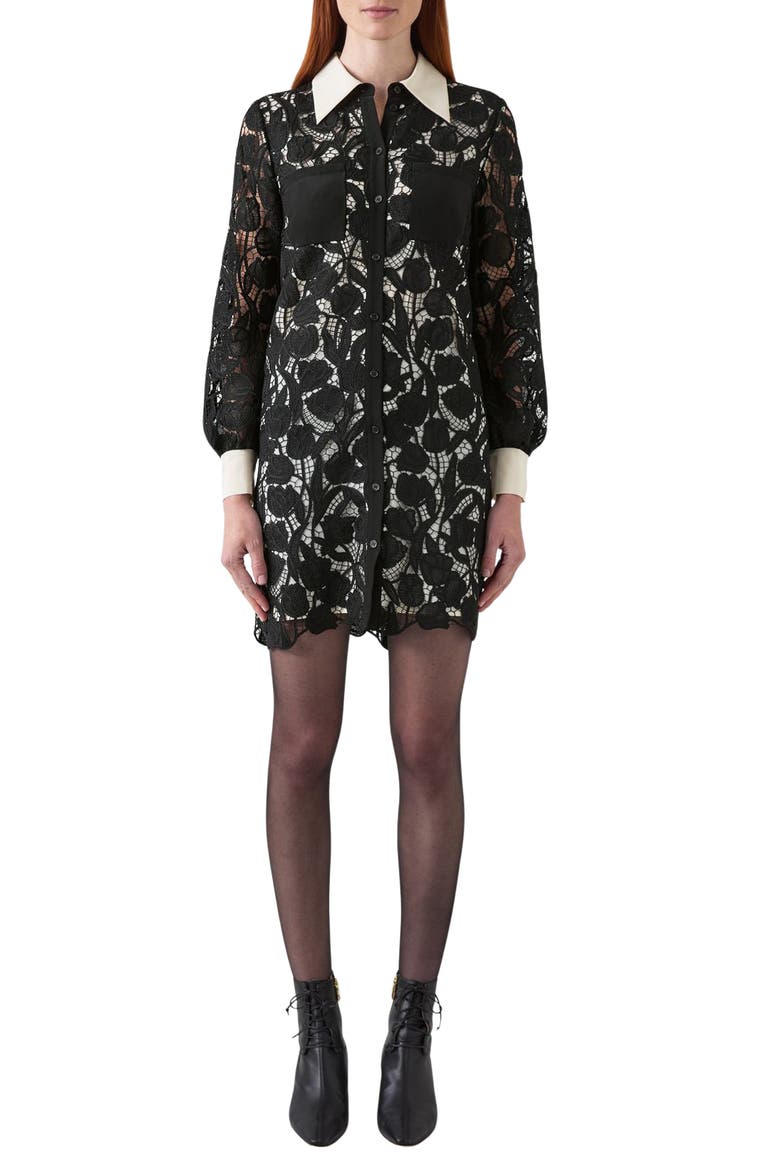 Yvette Lace Shirtdress, Main, color, BLACK CREAM