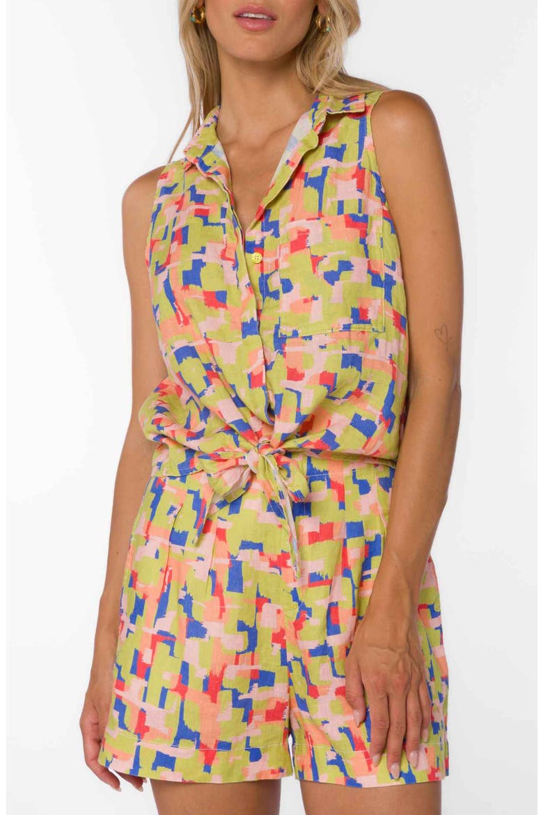 Lilliana Sleeveless Linen Button-Up Shirt, Main, color, MULTI ABSTRACT