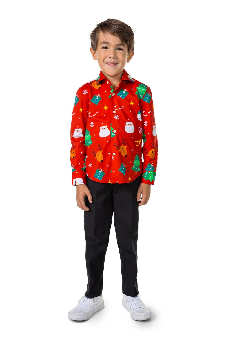Kids' Festivity Red Icons Long Sleeve Shirt, Alternate, color, RED