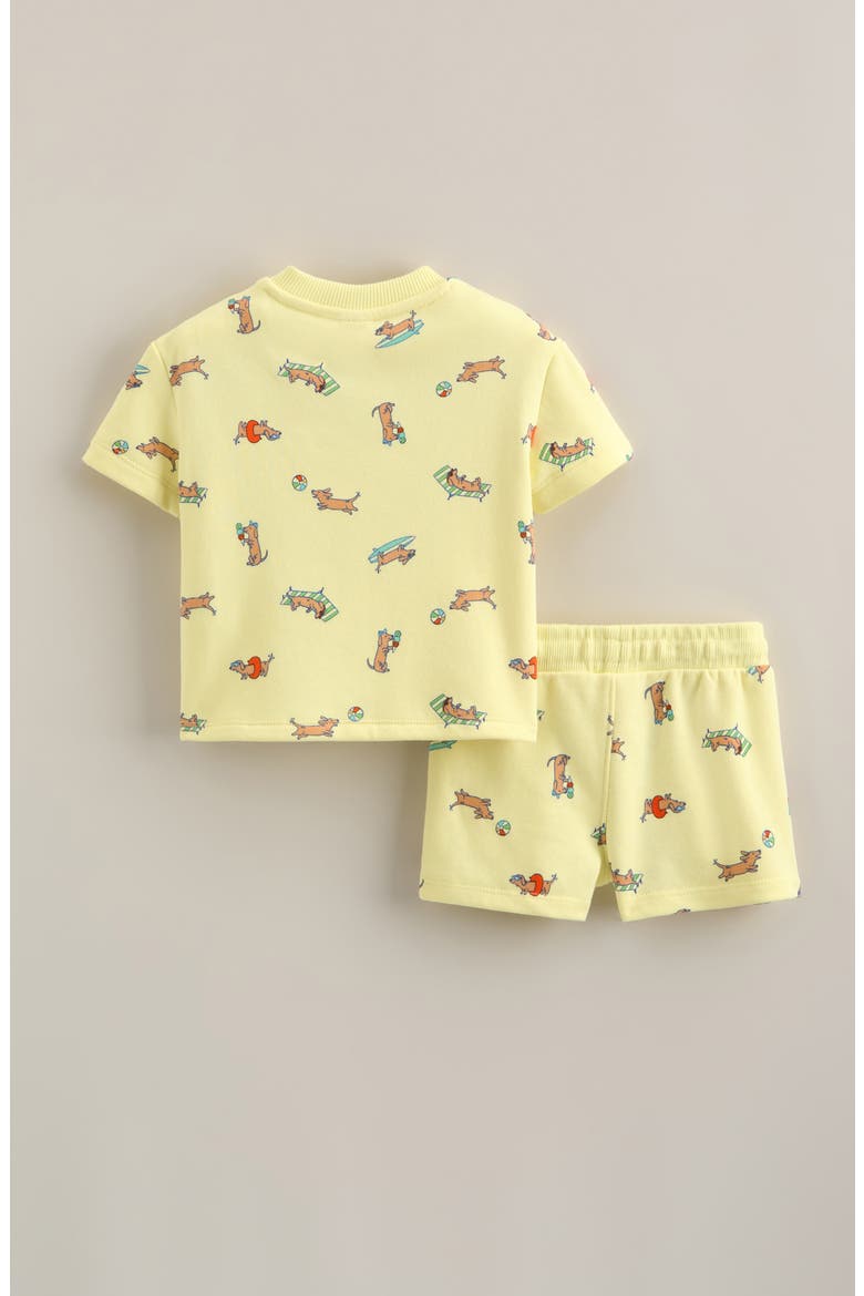 Terry Graphic T-Shirt & Shorts Set, Alternate, color, YELLOW CANDLE SUMMER DOGS