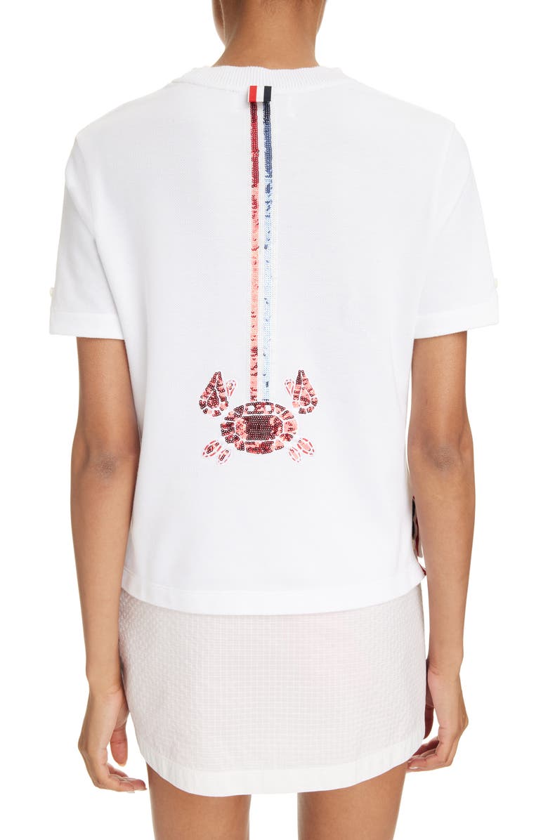 Thom Browne Sequin Crab Cotton Piqué T-Shirt, Alternate, color, 