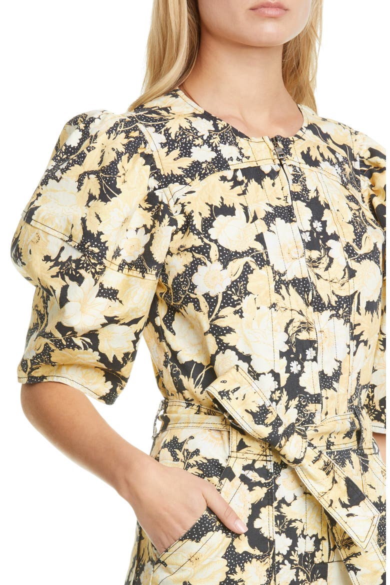Gold Leaf Puff Sleeve Utility Jumpsuit, Alternate, color, BLACK COMBO