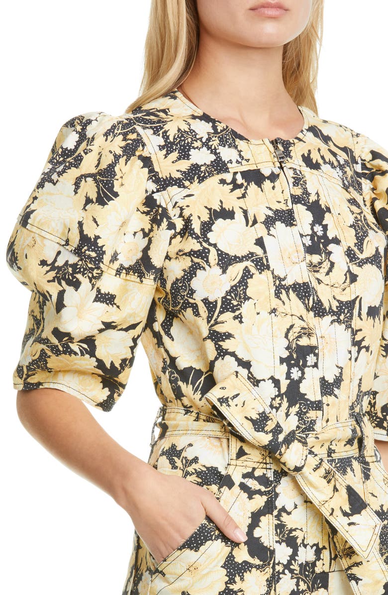 Rebecca Taylor Gold Leaf Puff Sleeve Utility Jumpsuit, Alternate, color, 