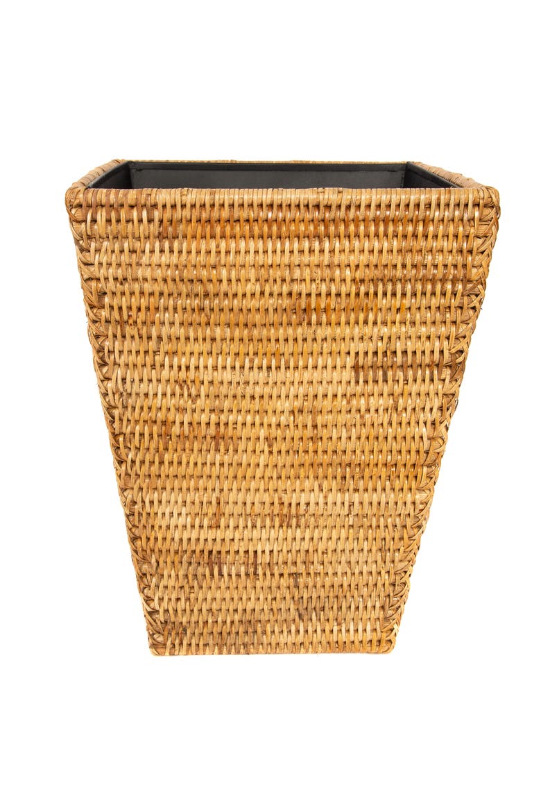 Artifacts Rattan Square Tapered Waste Basket with Metal Liner, Alternate, color, Honey Brown
