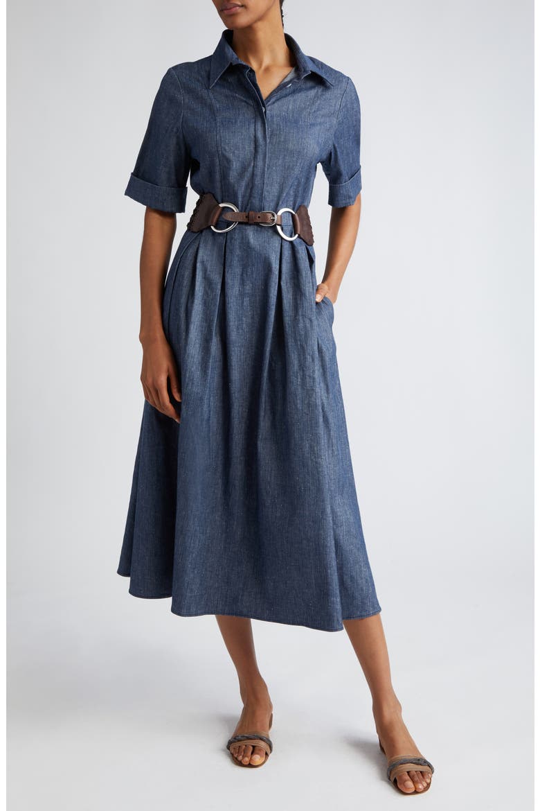 Linen Blend Shirtdress, Main, color, BLUE