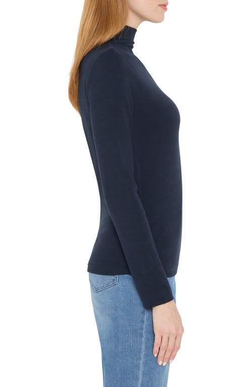 Nic + Zoe Nic+zoe Perfect Rib Cotton Blend Funnel Neck Top In Blue