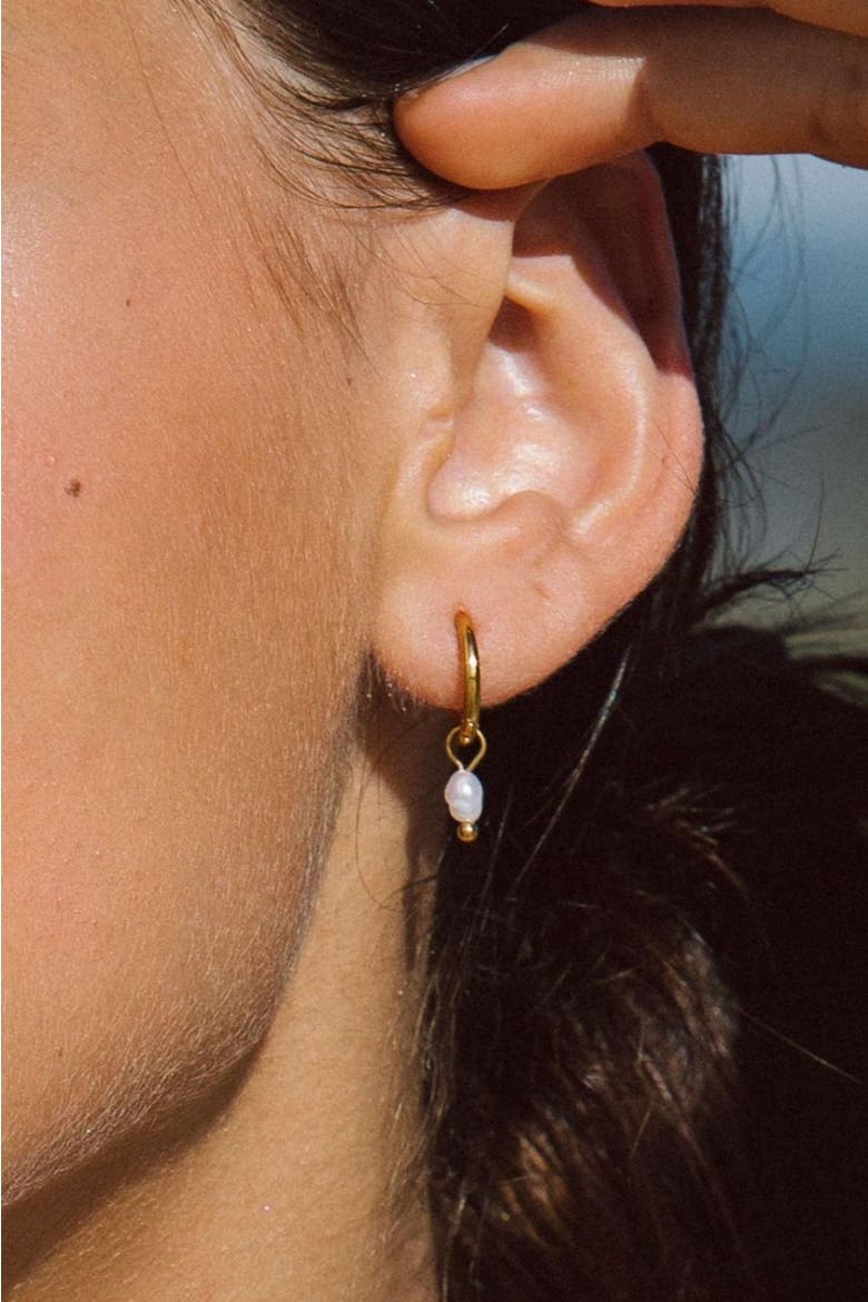 Pearl Huggie Hoops  Earrings, Alternate, color, Gold