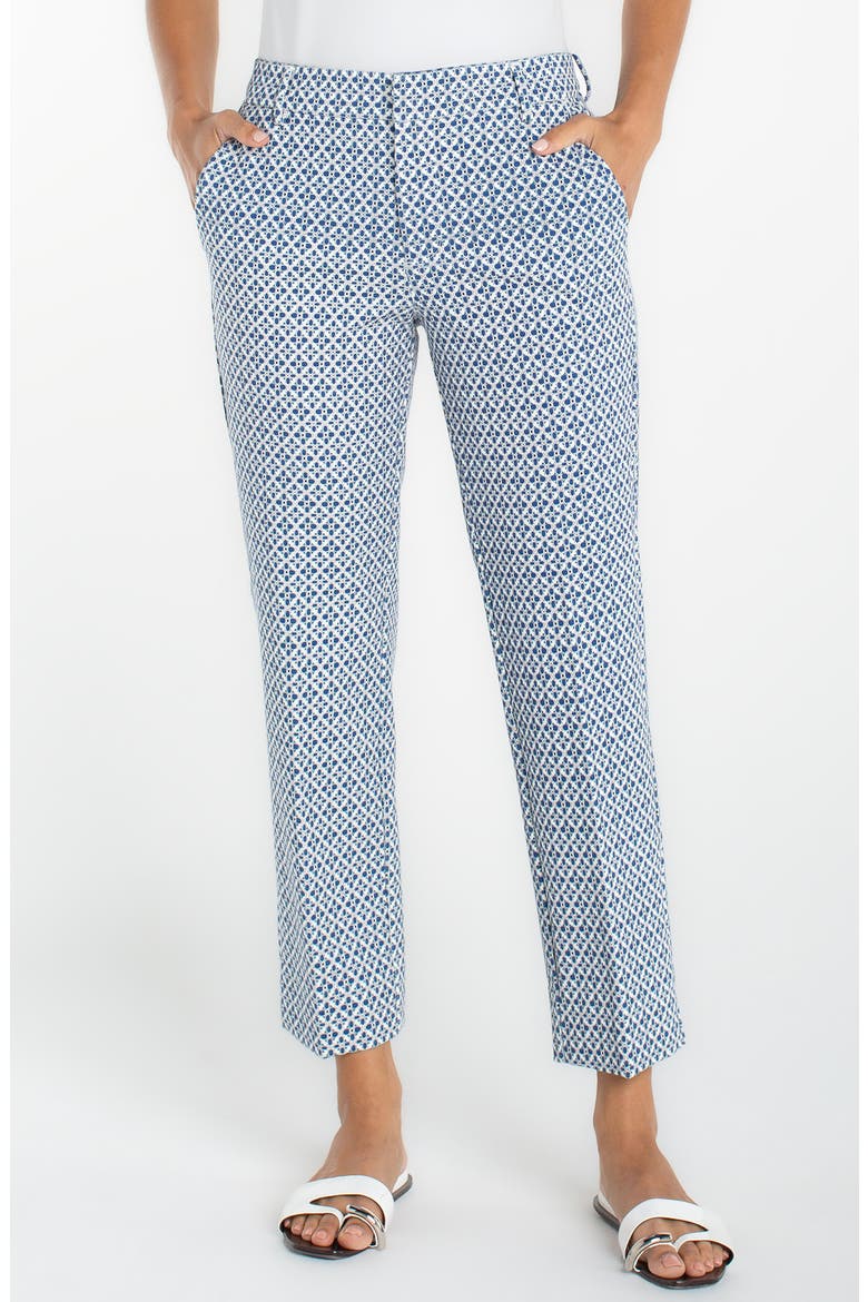 Kelsey Jacquard Slit Hem Tapered Trousers, Main, color, BLUE WHITE TILE