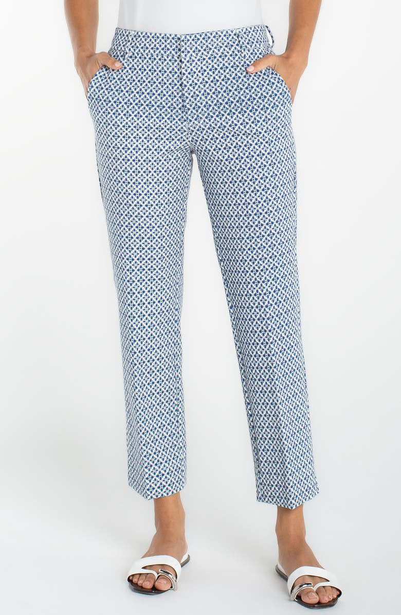 Liverpool Los Angeles Kelsey Jacquard Slit Hem Tapered Trousers, Main, color, Blue White Tile