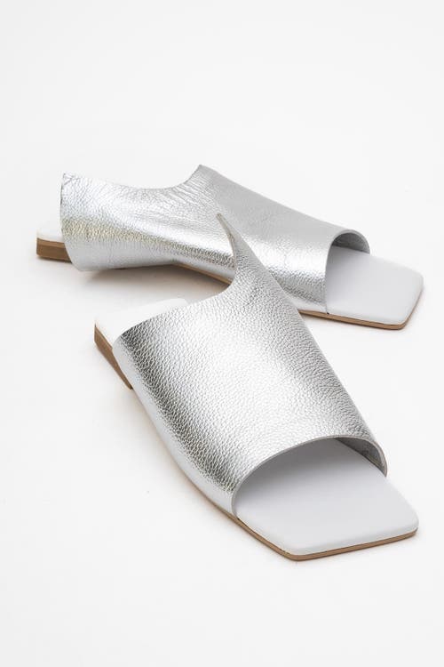 Forever & Always Shoes Orianna Leather Slide Sandal In Silver
