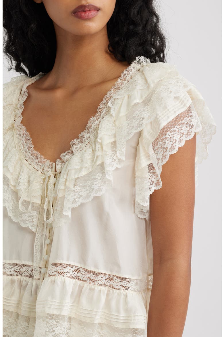Persine Lace Trim Silk Top, Alternate, color, IVORY