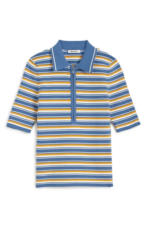 Madewell Half-zip Johnny-collar Polo In Delphinium Stripe