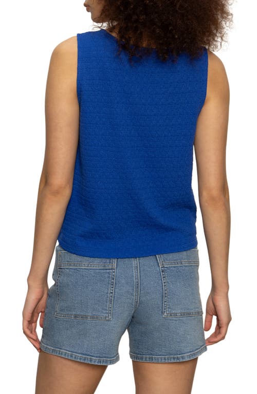 Sanctuary Vacation Textured Tie Front Button-up Tank In Cobalt