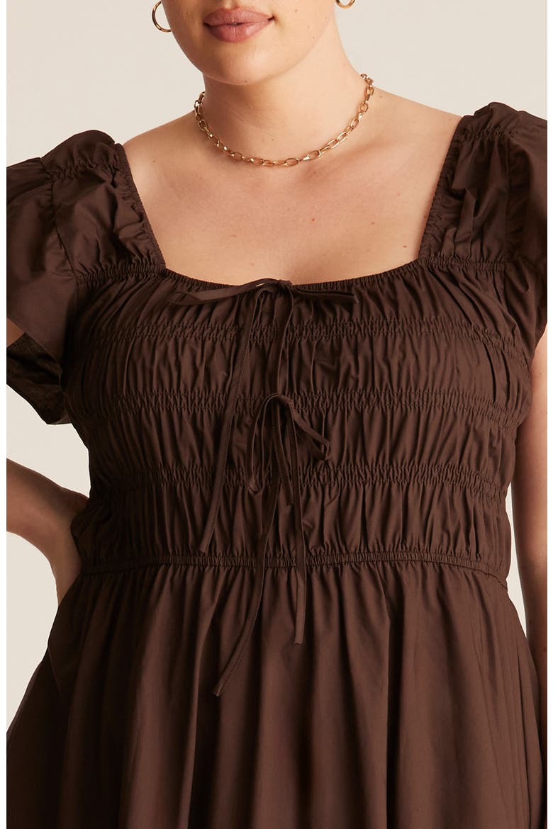 Alana Smocked Fit & Flare Cotton Tiered Midi Dress, Alternate, color, TRUFFLE