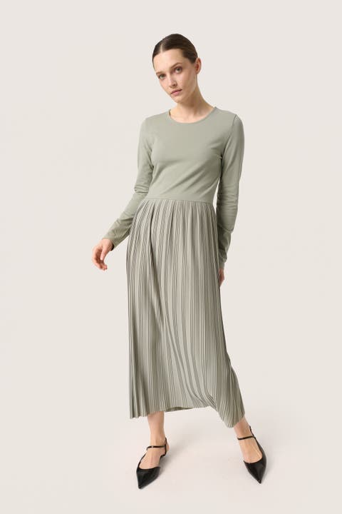 Simone Plisse Long Sleeve Maxi Dress