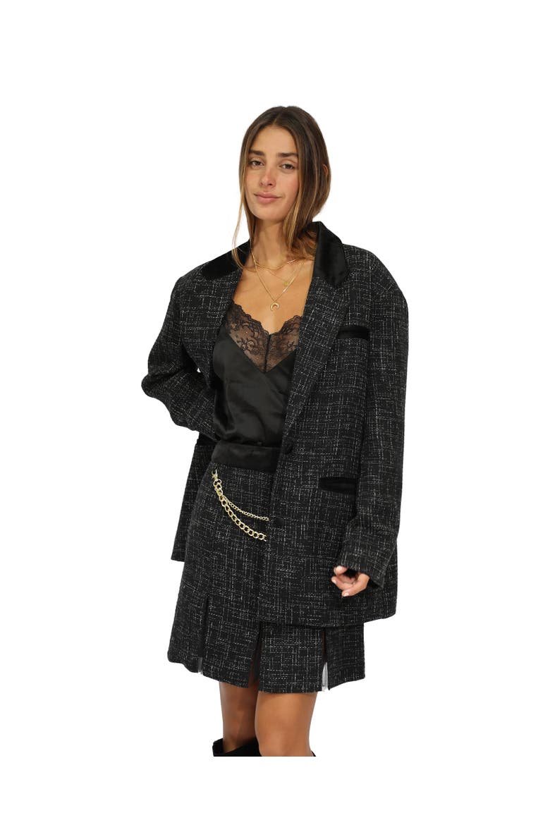 City Noir Tweed Oversized Blazer, Alternate, color, Black