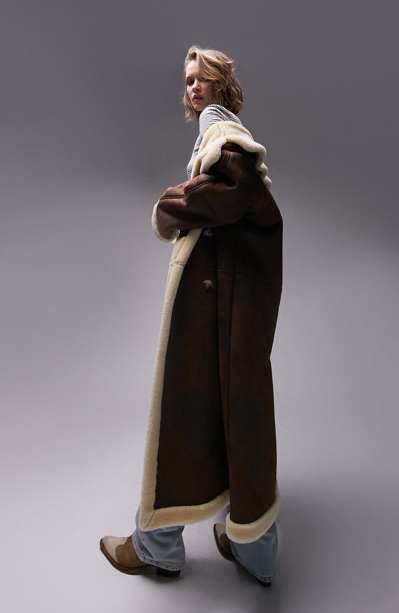 Topshop Faux Shearling Aviator Coat, Alternate, color, 