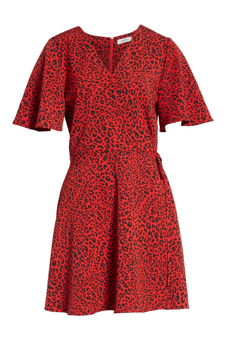 Faux Wrap Minidress, Alternate, color, RED BLACK