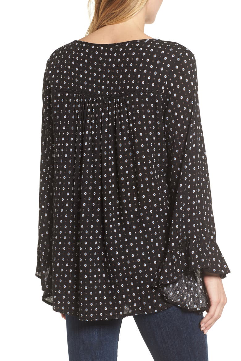 Floral Print High/Low Peasant Blouse, Alternate, color, BLACK COMBO