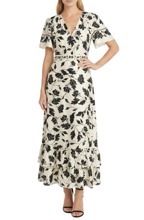 Flutter Sleeve Tiered Ruffle Maxi Dress
