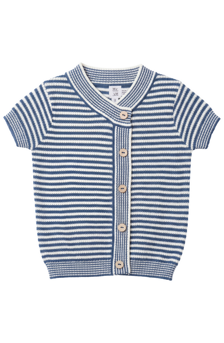 Mr. Mr. Wrapped Knit Short Sleeve Button Front Sweater, Main, color, Indigo/Ivory