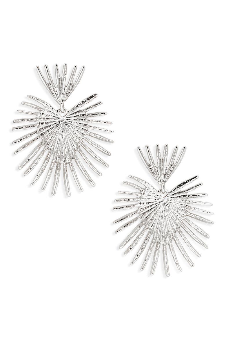 Fan Drop Earrings, Main, color, SILVER