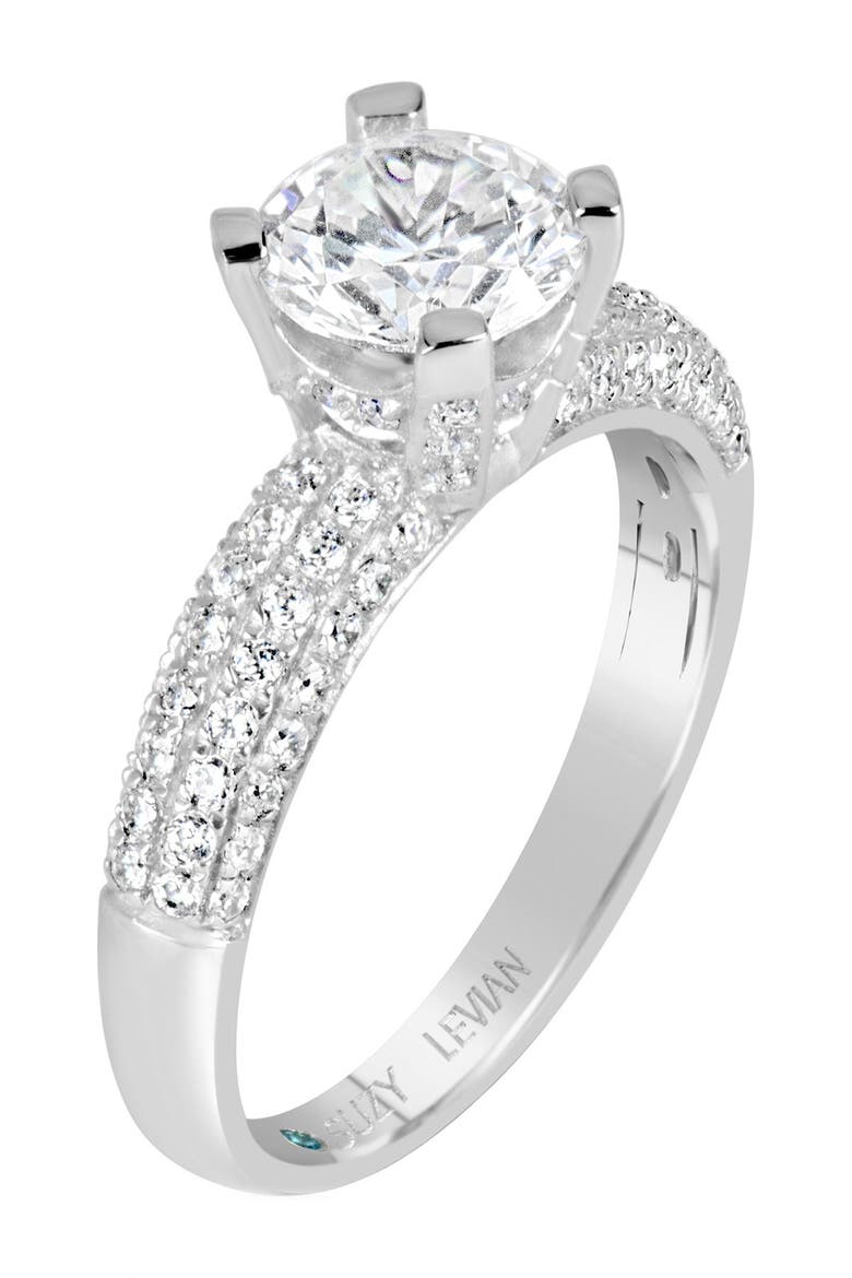 Bridal Pavé CZ Sterling Silver Engagement Ring, Alternate, color, WHITE