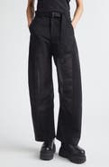 Sacai Belted Wool Suiting & Satin Barrel Leg Pants