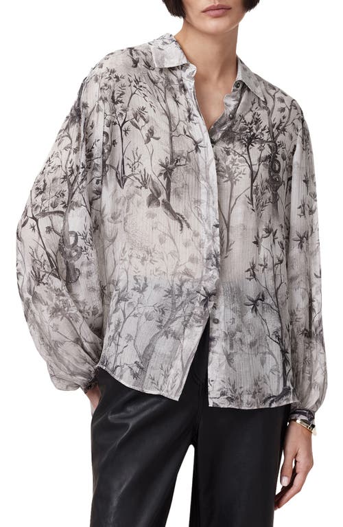 Allsaints Eddie Floral Print Button Up Shirt In Rise Ecru White