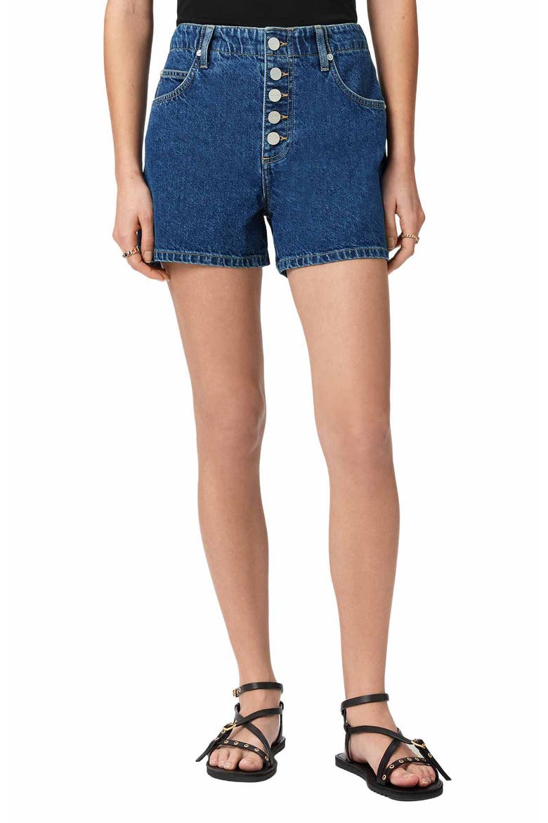 Tay Exposed Fly Denim Shorts, Main, color, DARK INDIGO