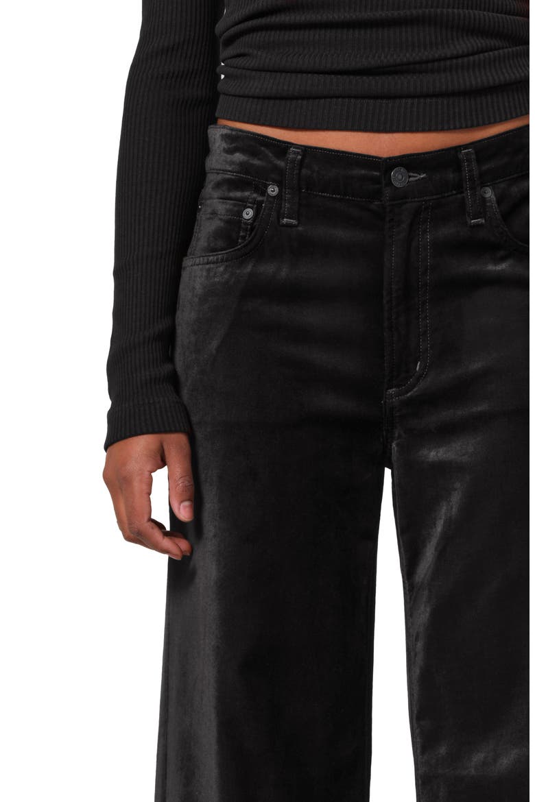 Loli Mid Rise Baggy Velvet Jeans, Alternate, color, BLACK